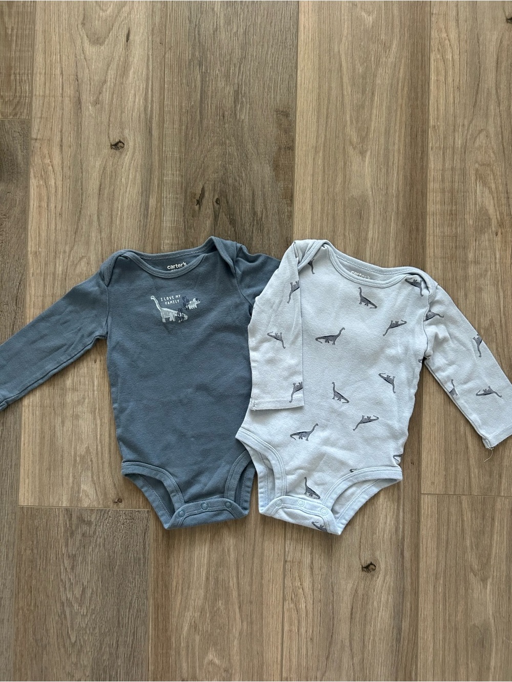 Carter's Long-Sleeve One-Piece Bodysuit Set - Blue & Light Gray with Dino Print